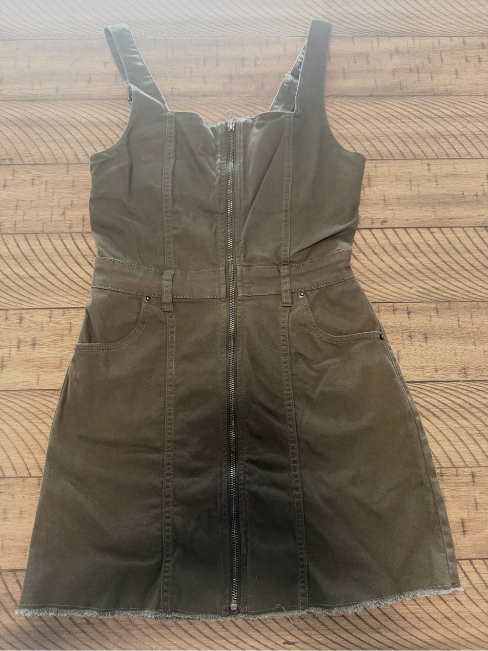 Tinseltown Olive Green Zip-Front Tank Mini Dress